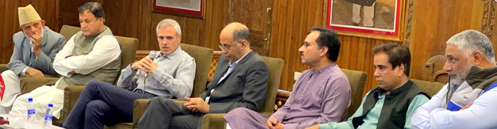 NC vice president, Omar Abdullah addressing meeting of party functionaries at Srinagar on Tuesday. NC vice president, Omar Abdullah addressing meeting of party functionaries at Srinagar on Tuesday.