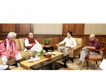 Union Home Minister Amit Shah in an exclusive interview with Daily Excelsior Editor-in-Chief Kamal Rohmetra and Jammu Bureau Chief Sanjeev Pargal, in Jammu.