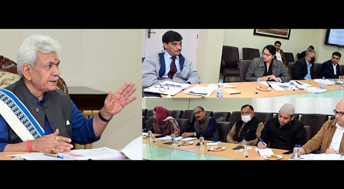 LG Manoj Sinha chairing a meeting in Srinagar on Monday.
