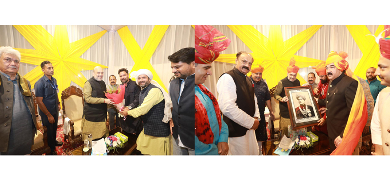Union Home Minister Amit Shah meeting delegations of Paharis and Dogra Samaj at Raj Bhawan in Jammu on Monday. Another pic on page 2.