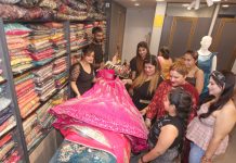 Customers having glimpses of the products during Karwachauth-cum-Diwali exhibition-cum-sale at Kay Tee Designer Studio Gandhi Nagar. -Excelsior/Rakesh