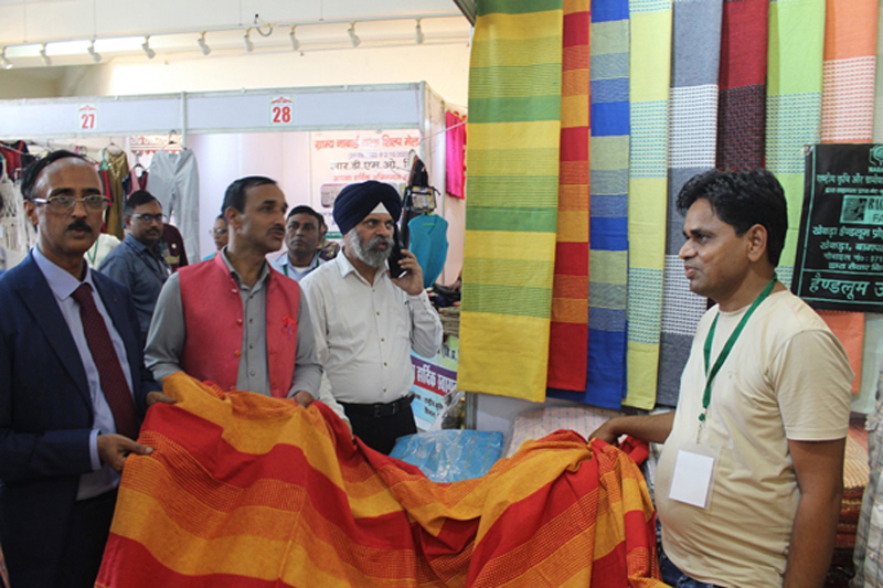 Buyers checking products at Gramya 2022 Mela in Jammu on Friday.