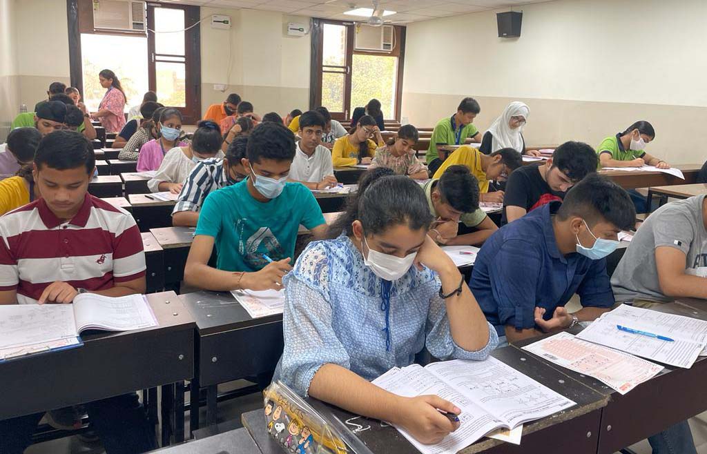 Students during ‘Allen tallentex Exam’ at Jammu on Monday. Students during ‘Allen tallentex Exam’ at Jammu on Monday.