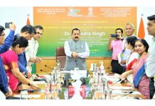 Union Minister Dr Jitendra Singh launching the portal for PM Excellence Awards 2022, at Sardar Patel Bhavan, New Delhi on Monday.