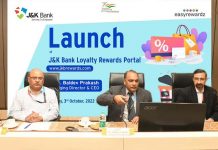 MD J&K Bank Baldev Prakash inaugurating Loyalty Rewards Portal at Bank’s Corporate headquarters in Srinagar.