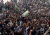 People carry body of veteran Kashmiri separatist leader Moulvi Abbas Ansari during funeral procession in Srinagar. —Excelsior/Shakeel