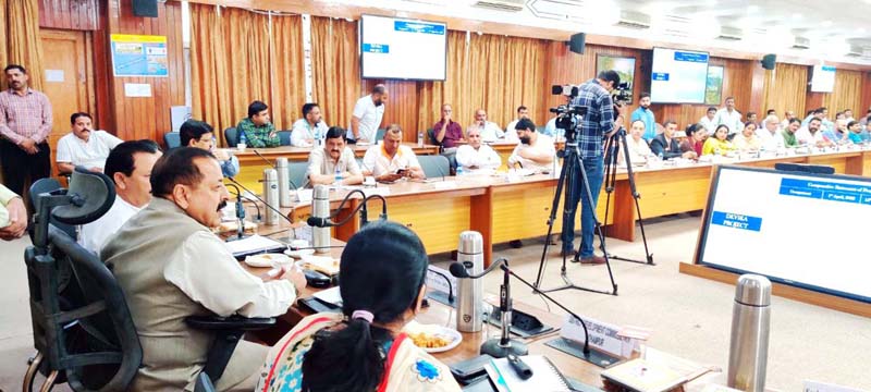 Union Minister Dr Jitendra Singh chairing the DISHA meeting of Reasi on Saturday.