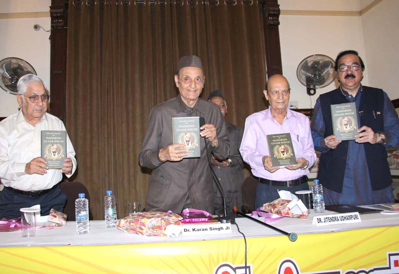 Dr Karan Singh and others releasing a book during a function to celebrate birth anniversary of Maharaja Gulab Singh on Friday. -Excelsior/Rakesh Dr Karan Singh and others releasing a book during a function to celebrate birth anniversary of Maharaja Gulab Singh on Friday. -Excelsior/Rakesh