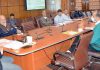 Advisor Rajeev Rai Bhatnagar chairing a meeting at Srinagar on Saturday.