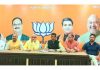 Senior J&K BJP leaders during a meeting at Jammu on Monday.