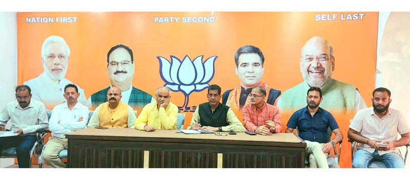 Senior J&K BJP leaders during a meeting at Jammu on Monday. Senior J&K BJP leaders during a meeting at Jammu on Monday.