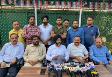 Apni Party provincial president, Manjit Singh addressing press conference in Jammu on Wednesday.