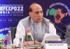 Defence Minister Rajnath Singh addressing India-Africa Defence Dialogue on the theme 'Adopting Strategy for Synergizing and Strengthening Defence and Security Cooperation', in Gandhinagar on Tuesday. (UNI)
