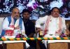 Union Home Minister Amit Shah and BJP National President JP Nadda attend a public meeting at Khanapara Vatanery ground, in Guwahati on Saturday. (UNI)