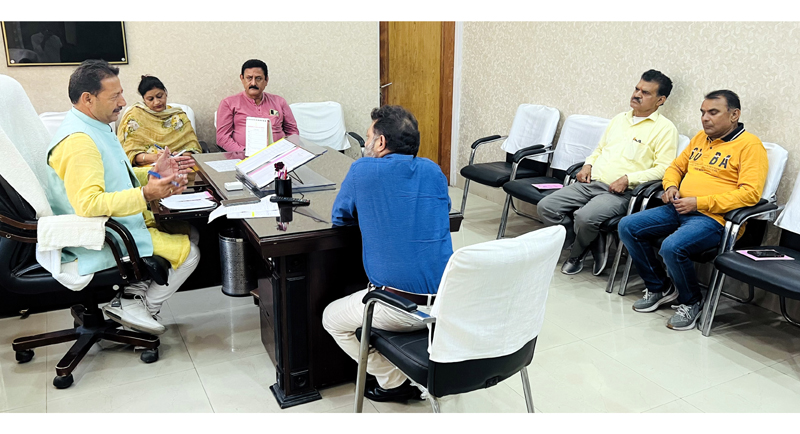 Deputy Mayor, Baldev Singh Billawaria during a meeting with officials in his office chambers at Town Hall Jammu on Thursday. Deputy Mayor, Baldev Singh Billawaria during a meeting with officials in his office chambers at Town Hall Jammu on Thursday.