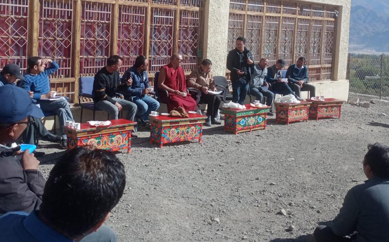MP Ladakh Jamyang Namgyal and Executive Councillor, Chosphel during a meeting in Martselang area of Leh district.