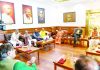 RS Chairman Jagdeep Dhankar chairing a meeting of Chairpersons of all the department related Parliamentary Standing Committees at Parliament House Annexe in New Delhi on Thursday. (UNI)