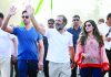 Actress Riya Sen joins Congress leader Rahul Gandhi at Bharat Jodo Yatra in Akola on Thursday. (UNI)