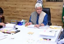 LG Manoj Sinha chairing the AC meeting in Jammu on Tuesday.