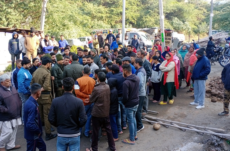 People staging protest at Last Morh, Bahu Fort in Jammu.