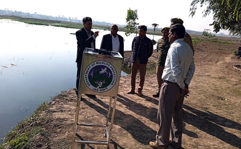 Commissioner Secretary Forest Sanjeev Verma during inspection of work in Gharana Wetland on Monday.