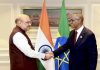 Union Home Minister Amit Shah with Minister of Peace of Federal Democratic Republic of Ethiopia, Binalf Andualem during a meeting, in New Delhi on Saturday.