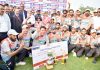 J&K team posing with title trophy of Sardar Patel Divyang T-20 Cup at Lucknow on Monday.