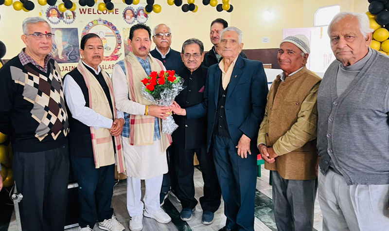 Dy Mayor, Baldev Singh Billawaria being presented a bouquet by the school management at Jammu on Sunday.
