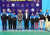 Players posing for a group photograph with dignitaries at Jammu on Sunday.