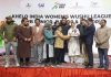 Dr Darakshan Andrabi, chairman Waqf Board awarding trophy to winners at Srinagar during Wushu Championship on Monday.
