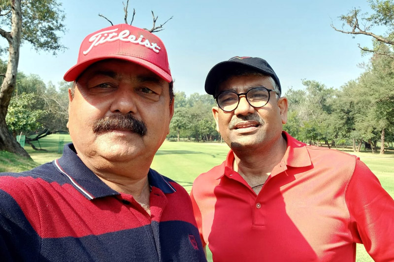 Golfers taking selfie at Chandigarh Golf Course after the win. Golfers taking selfie at Chandigarh Golf Course after the win.
