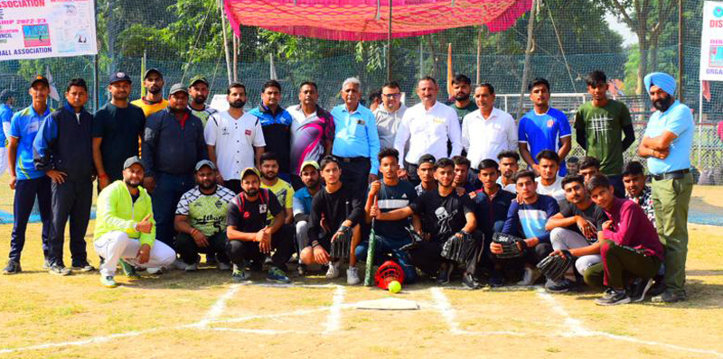 Softball players posing for a group photograph at GGM Science College Ground Jammu on Wednesday. Softball players posing for a group photograph at GGM Science College Ground Jammu on Wednesday.