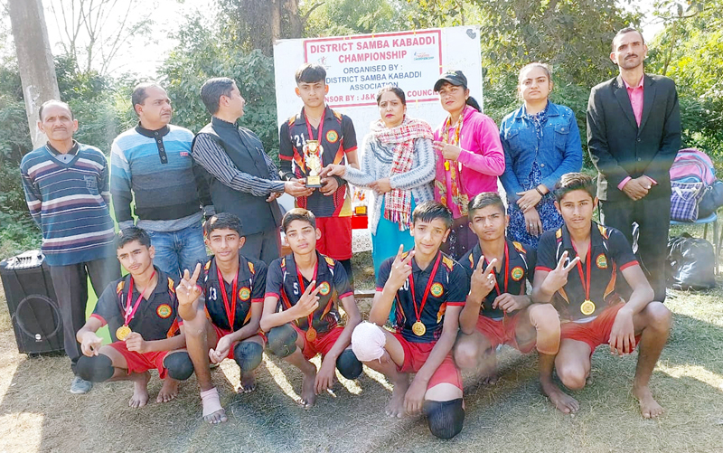 Winners posing alongwith the dignitaries after clinching Kabaddi titles on Friday.