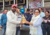 Winners being awarded with trophy by DDC member Geetu Aulakh at MA Stadium.