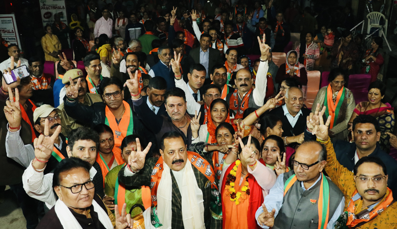 Union Minister Dr Jitendra Singh in a late evening election rally during the MCD election campaign for BJP at East Delhi on Monday.