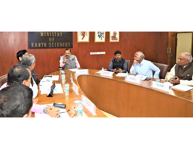 Union Minister Dr Jitendra Singh convening the first-ever Joint Society meeting of all the national autonomous institutes in the Ministry of Earth Sciences at Prithvi Bhawan, New Delhi on Tuesday. Union Minister Dr Jitendra Singh convening the first-ever Joint Society meeting of all the national autonomous institutes in the Ministry of Earth Sciences at Prithvi Bhawan, New Delhi on Tuesday.