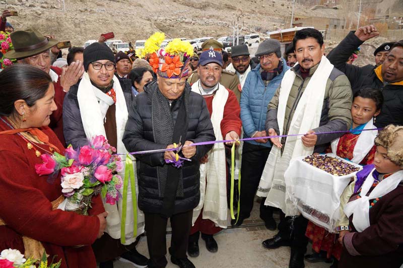 LG Ladakh RK Mathur along with other dignitaries inaugurating motorable bridge at Zer-thang in Khaltse sub-division in Leh district.