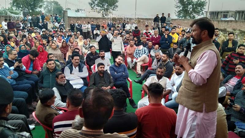 Ex-MP and chairman DSSP, Ch Lal Singh addressing public rally in Bishnah on Sunday. Ex-MP and chairman DSSP, Ch Lal Singh addressing public rally in Bishnah on Sunday.