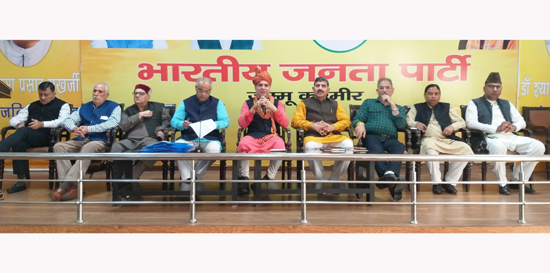 Senior BJP leaders at a party meeting at Jammu on Saturday. Senior BJP leaders at a party meeting at Jammu on Saturday.