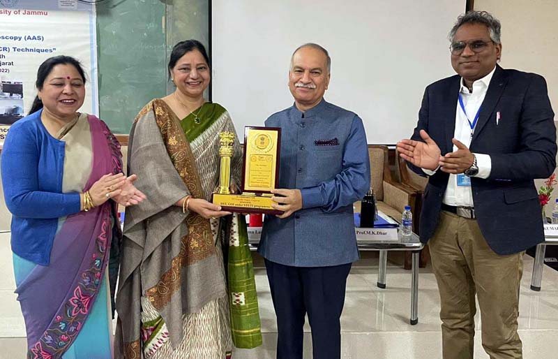 Prof Manoj Dhar being presented a memento during valedictory function of 7-day workshop at JU on Monday.