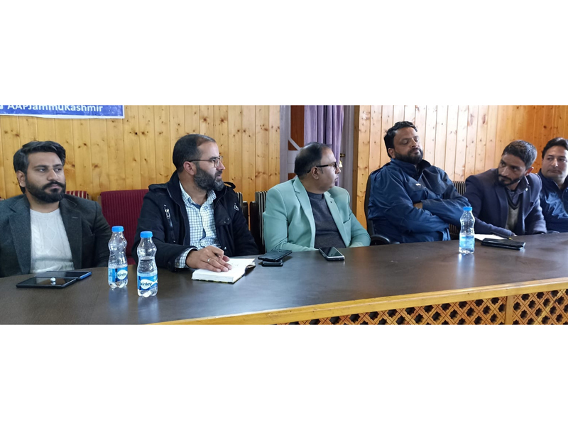 AAP Kashmir provincial president Dr Ghulam Mustafa and other party leaders during an interactive meet at Handwara. AAP Kashmir provincial president Dr Ghulam Mustafa and other party leaders during an interactive meet at Handwara.