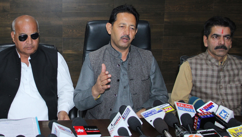 Dy Mayor, Baldev Singh Billawaria at a press conference at Jammu on Saturday. —Excelsior/Rakesh Dy Mayor, Baldev Singh Billawaria at a press conference at Jammu on Saturday. —Excelsior/Rakesh