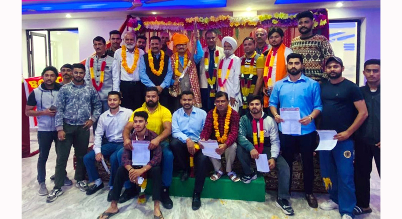 Newly elected office bearers of All J&K Kshatriya Yuva Saini Sabha posing for group photograph. Newly elected office bearers of All J&K Kshatriya Yuva Saini Sabha posing for group photograph.