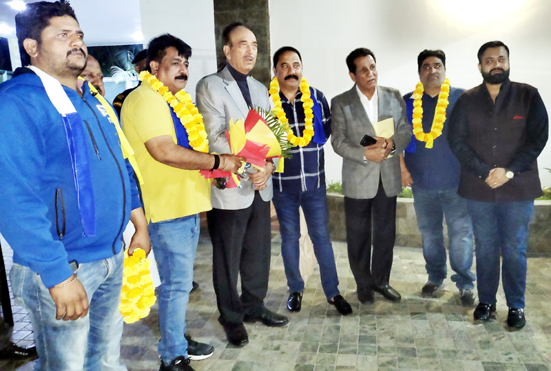 DAP Chairman, Ghulam Nabi Azad, welcoming new entrants into party fold at Jammu on Thursday. DAP Chairman, Ghulam Nabi Azad, welcoming new entrants into party fold at Jammu on Thursday.