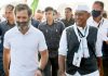 Congress leader Rahul Gandhi resumes Bharat Jodo Yatra with party leader Digvijay Singh from Burhanpur in Madhya Pradesh on Wednesday. (UNI)