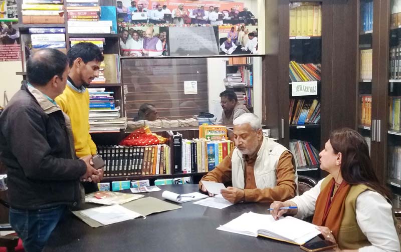 BJP leaders listening public grievances at party Headquarters, Trikuta Nagar on Thursday. BJP leaders listening public grievances at party Headquarters, Trikuta Nagar on Thursday.