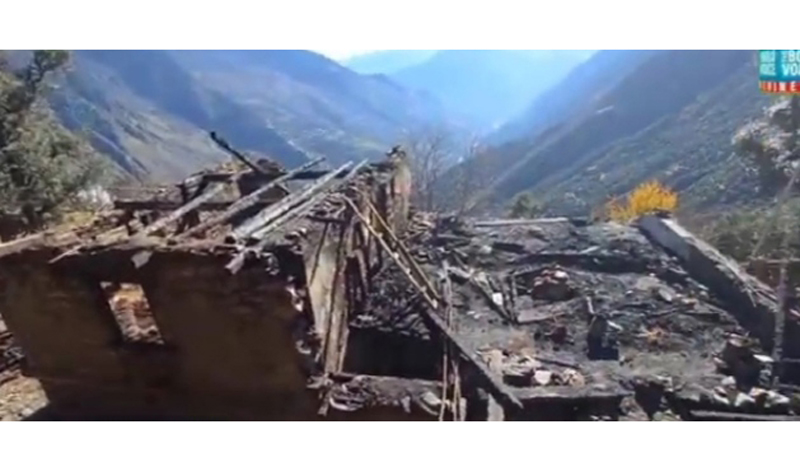 House damaged in fire incident at village Tagood in Kishtwar. -Excelsior/Tilak Raj House damaged in fire incident at village Tagood in Kishtwar. -Excelsior/Tilak Raj