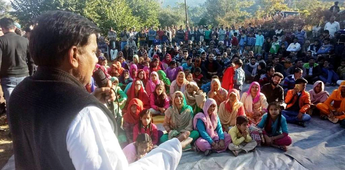 Harsh Dev Singh addressing a public meeting in Chenani Assembly Constituency. Harsh Dev Singh addressing a public meeting in Chenani Assembly Constituency.