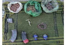 Ammunition and explosives recovered from a hideout in Kishtwar on Sunday. -Excelsior/Tilak Raj