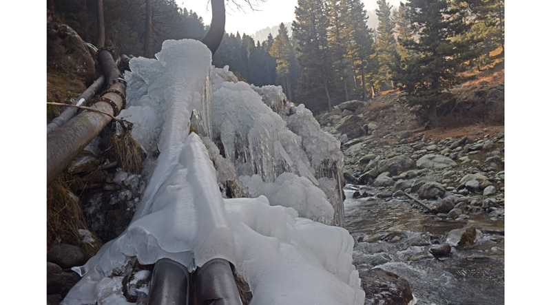 Huge icicles formed as a result of below freezing temperature in Tangmarg area of North Kashmir. -Excelsior/Shakeel Huge icicles formed as a result of below freezing temperature in Tangmarg area of North Kashmir. -Excelsior/Shakeel